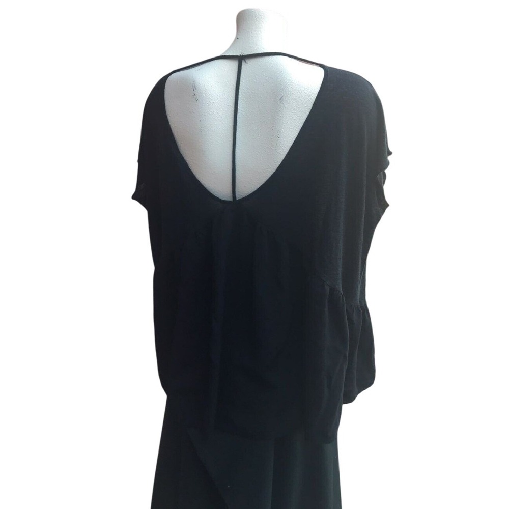 Enza Costa Black Rayon Linen V-Neck Dolman Babydoll Top L - Picture 2 of 5